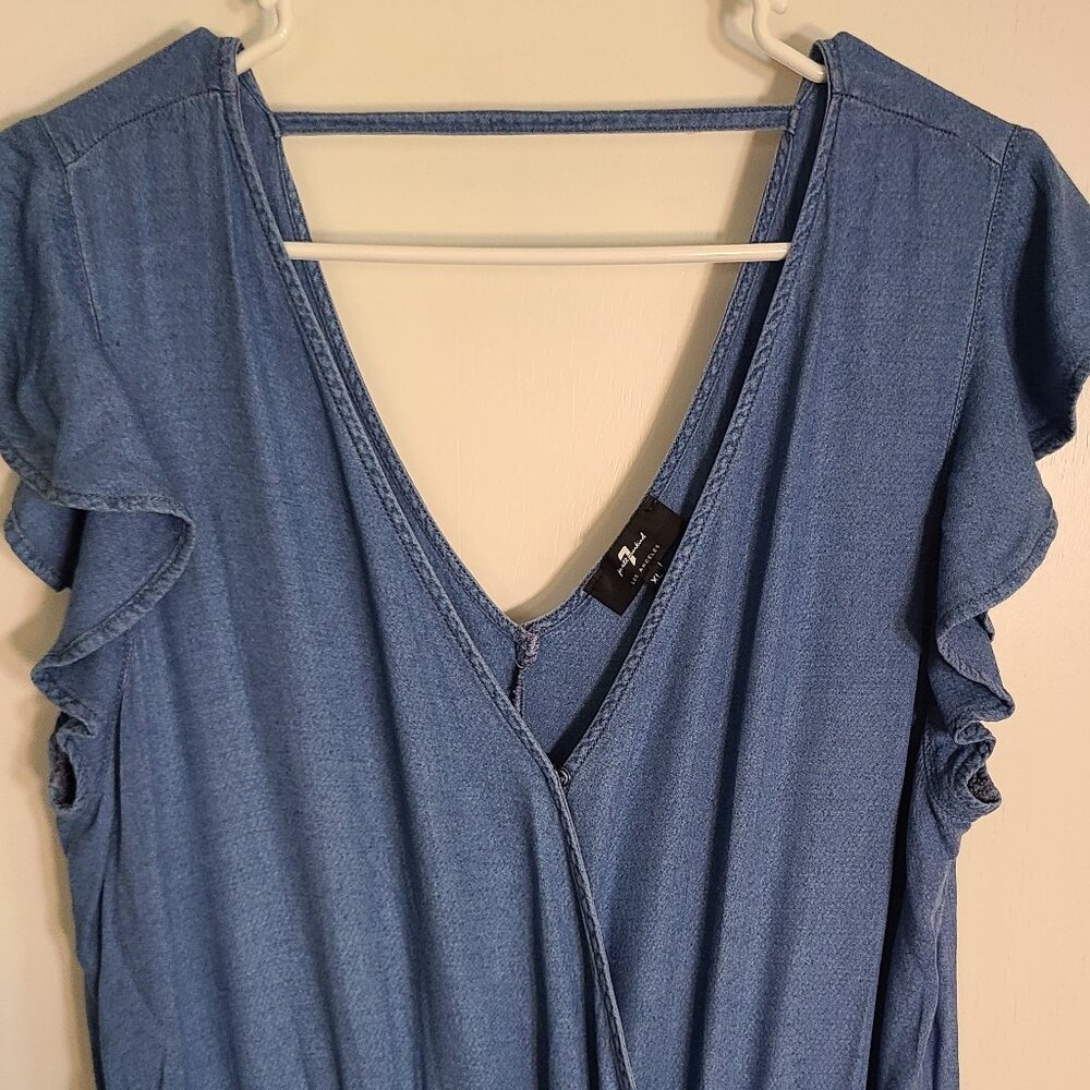 GORGEOUS DENIM LUSTRE PLEATED CAP SLEEVE DRESS